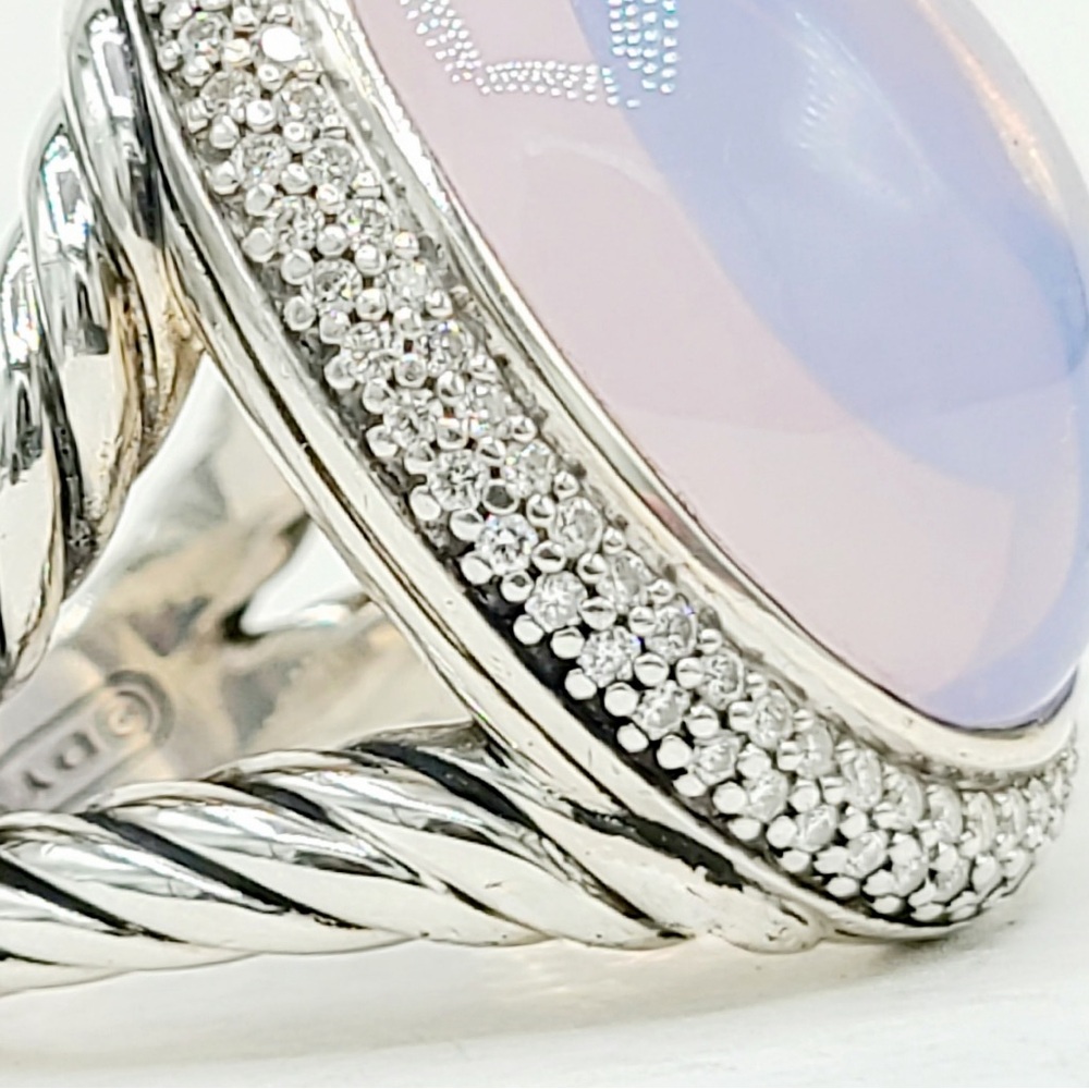 David Yurman Signature Oval Ring With Lavender Moonstone And Diamonds - Picture 7 of 15